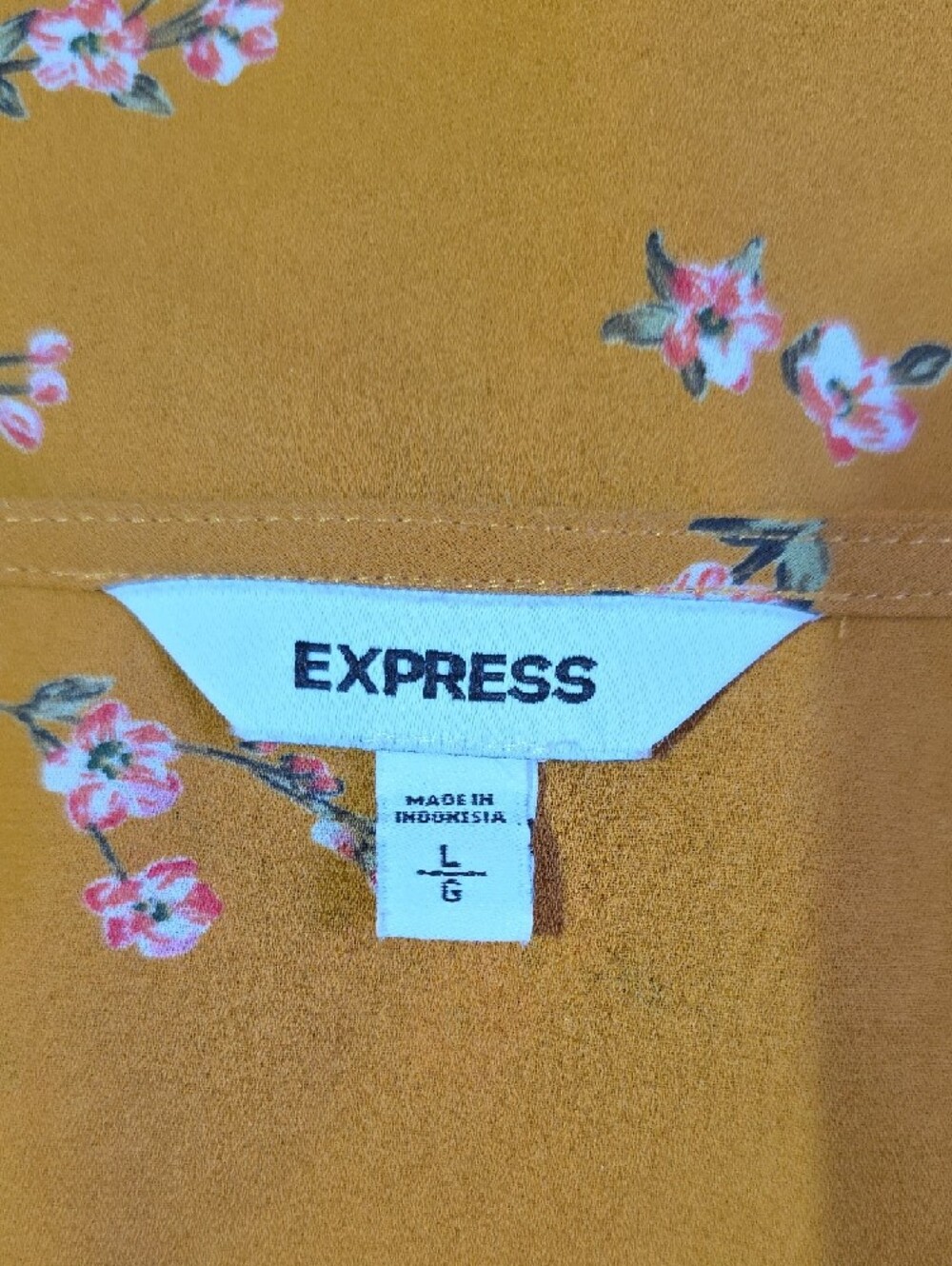 Express Mustard Floral Side-Tie Wrap Top Size L - Picture 9 of 12